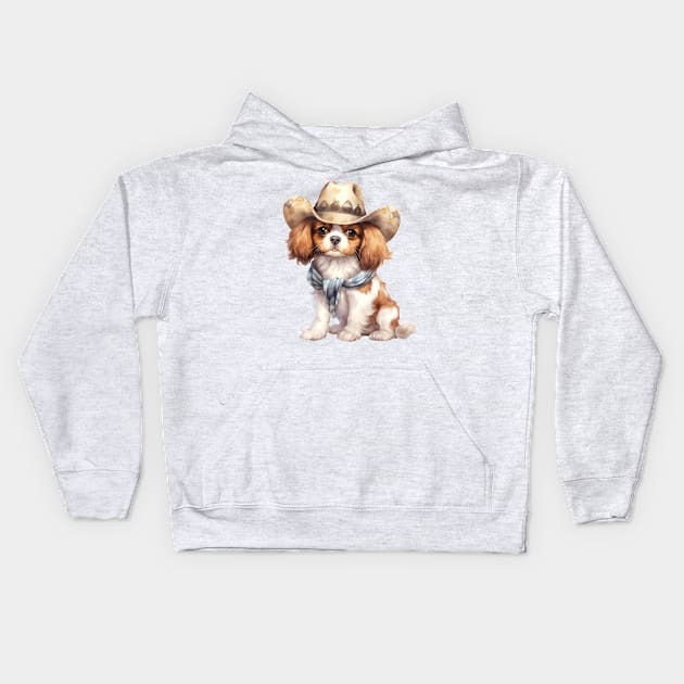 Cowboy Cavalier King Charles Spaniel Dog Kids Hoodie by Chromatic Fusion Studio